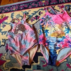 Betsey Johnson Girls Pink Mermaid Tropical One-Piece Swimsuits bundle lot 6